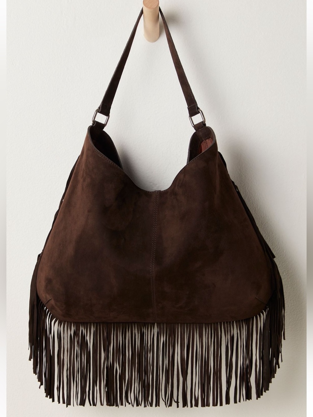 NWT Free People Finn Suede Fringe Shoulder Bag w/ Included Bag Charm - Picture 1 of 16